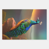 美しい孔雀が日を迎える ラッピングペーパーシート (正面)