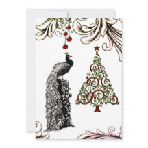 美しい孔雀とクリスマスツリーフラット