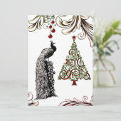 美しい孔雀とクリスマスツリーフラット シーズンカード (スタンド正面)