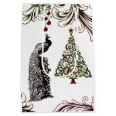 美しい孔雀とクリスマスツリーホリデー ミディアムペーパーバッグ (裏面)