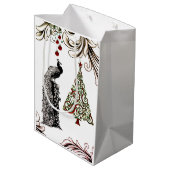美しい孔雀とクリスマスツリーホリデー ミディアムペーパーバッグ (裏面アングル)
