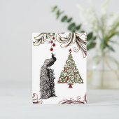 美しい孔雀とクリスマスツリー シーズンポストカード (スタンド正面)