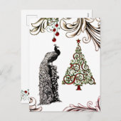 美しい孔雀とクリスマスツリー シーズンポストカード (正面/裏面)