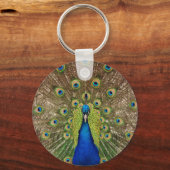 美しい孔雀と尾羽のプリント キーホルダー (正面)