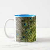 美しい孔雀のイメージ ツートーンマグカップ (左)