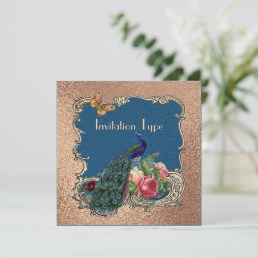 美しい孔雀のパーソナライズされた芸術 招待状 (スタンド正面)
