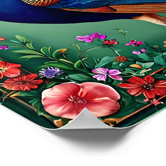 美しい孔雀のフローラの背景 ポスター (角)