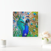 美しい孔雀の時計または写真への変更 スクエア壁時計 (ホーム)