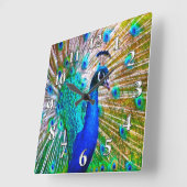 美しい孔雀の時計または写真への変更 スクエア壁時計 (傾斜)