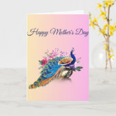 美しい孔雀の母の日のカード カード (黄色い花)