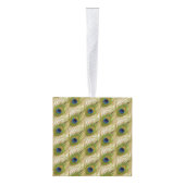 美しい孔雀の羽とカスタマイズ可能な写真 キューブオーナメント (右)