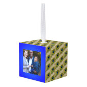 美しい孔雀の羽とカスタマイズ可能な写真 キューブオーナメント (裏面アングル)