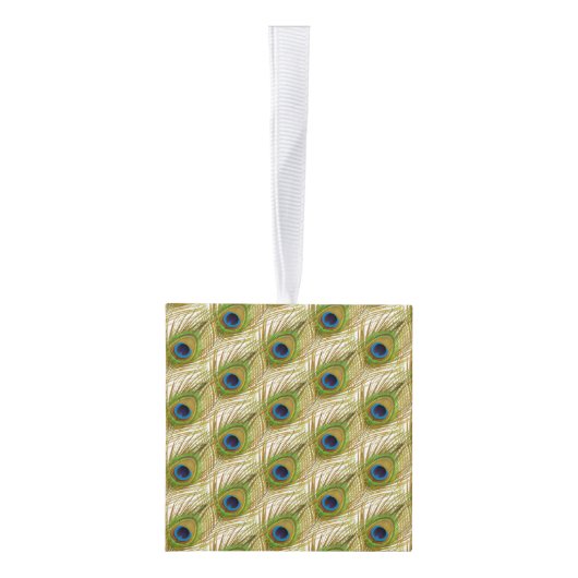 美しい孔雀の羽とカスタマイズ可能な写真 キューブオーナメント (右)