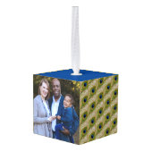 美しい孔雀の羽とカスタマイズ可能な写真 キューブオーナメント (裏面アングル)