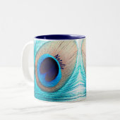 美しい孔雀の羽と名前 ツートーンマグカップ (正面左)
