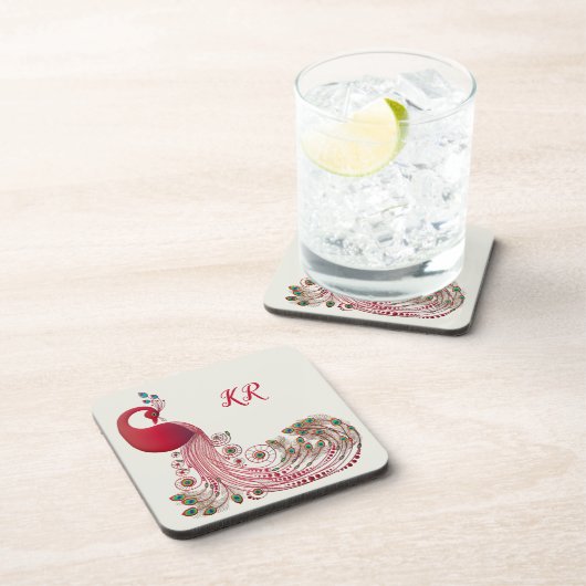 美しい孔雀の羽の壮麗モノグラムの コースター (右側)