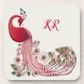 美しい孔雀の羽の壮麗モノグラムの コースター (正面)