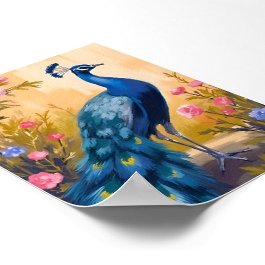 美しい孔雀の羽の花柄動物 ポスター (角)