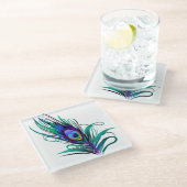 美しい孔雀の羽 ガラスコースター (アングル)