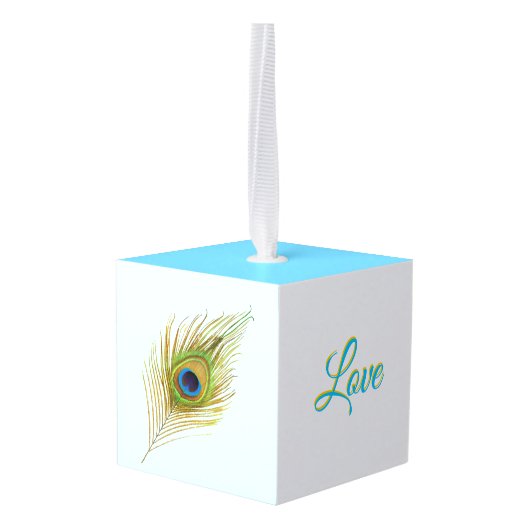 美しい孔雀の羽 キューブオーナメント (裏面アングル)