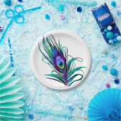 美しい孔雀の羽 ペーパープレート (パーティー)