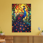 美しい孔雀ステンドグラス野生生物アート キャンバスプリント (インサイチュ (リビング))