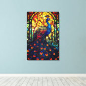美しい孔雀ステンドグラス野生生物アート キャンバスプリント (インサイチュ (ウッドフロア))