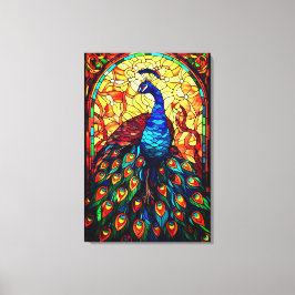 美しい孔雀ステンドグラス野生生物アート キャンバスプリント