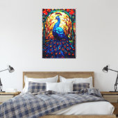 美しい孔雀ステンドグラス野生生物アート キャンバスプリント (インサイチュ (寝室))