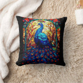 美しい孔雀ステンドグラス野生生物アート クッション (ブランケット)