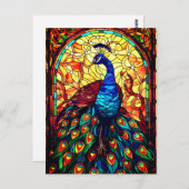 美しい孔雀ステンドグラス野生生物アート ポストカード (正面/裏面)