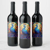 美しい孔雀ステンドグラス野生生物アート ワインラベル (ボトル)