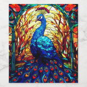 美しい孔雀ステンドグラス野生生物アート ワインラベル (シングルラベル)