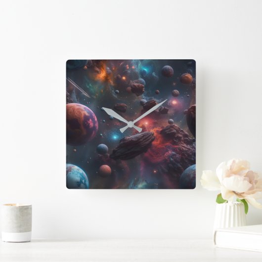 美しい宇宙ポスター スクエア壁時計 (ホーム)