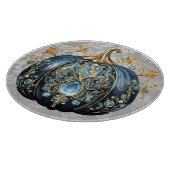 美しい宝石で飾られた青と金ゴールドカボチャ カッティングボード (角)