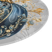 美しい宝石で飾られた青と金ゴールドカボチャ カッティングボード (角)