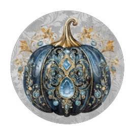 美しい宝石で飾られた青と金ゴールドカボチャ カッティングボード