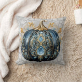 美しい宝石で飾られた青と金ゴールドカボチャ クッション (ブランケット)