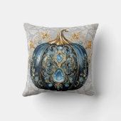 美しい宝石で飾られた青と金ゴールドカボチャ クッション (裏面)