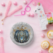 美しい宝石で飾られた青と金ゴールドカボチャ ペーパーボウル (パーティー)