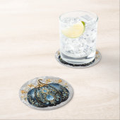 美しい宝石で飾られた青と金ゴールドカボチャ ラウンドペーパーコースター (インサイチュ)