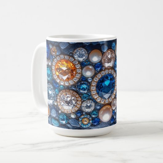 美しい宝石 ダイヤモンド サファイア 真珠 コーヒーマグカップ (正面左)