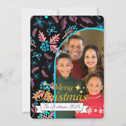 美しい家族の写真メリークリスマス シーズンカード (正面)
