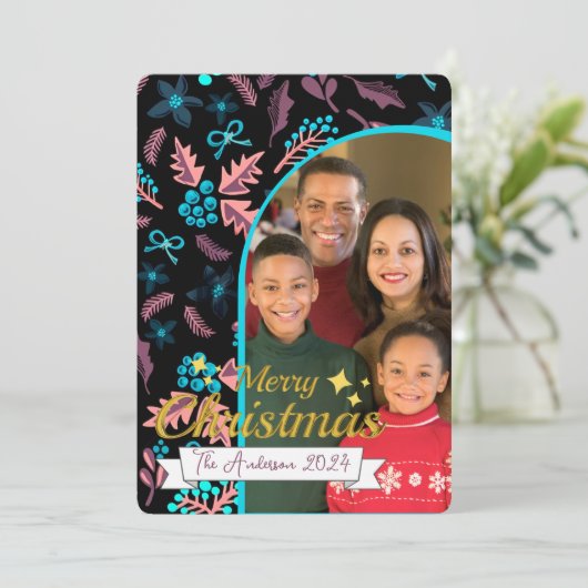 美しい家族の写真メリークリスマス シーズンカード (スタンド正面)
