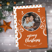 美しい家族写真白い葉メリークリスマス シーズンカード