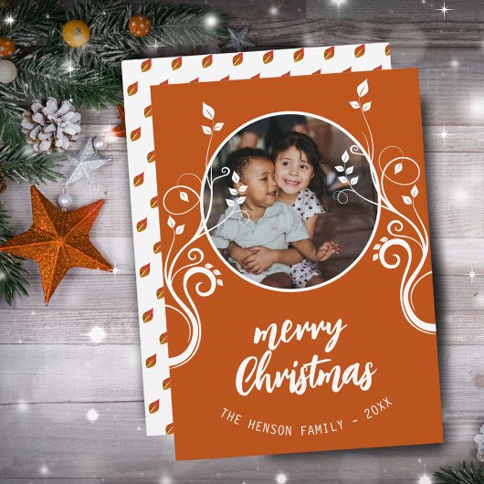 美しい家族写真白い葉メリークリスマス シーズンカード