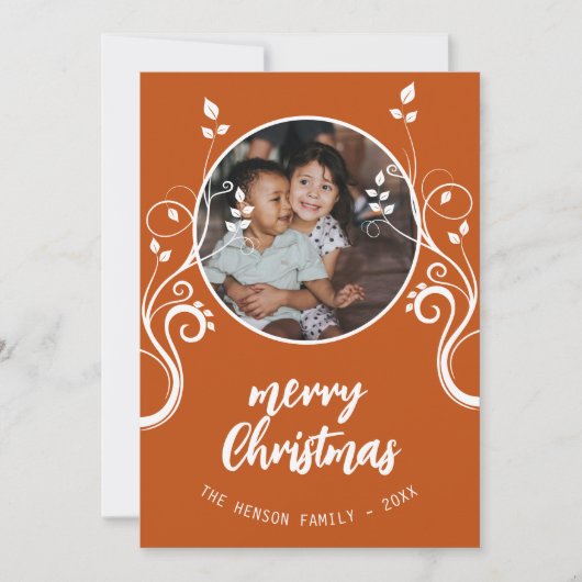 美しい家族写真白い葉メリークリスマス シーズンカード (正面)