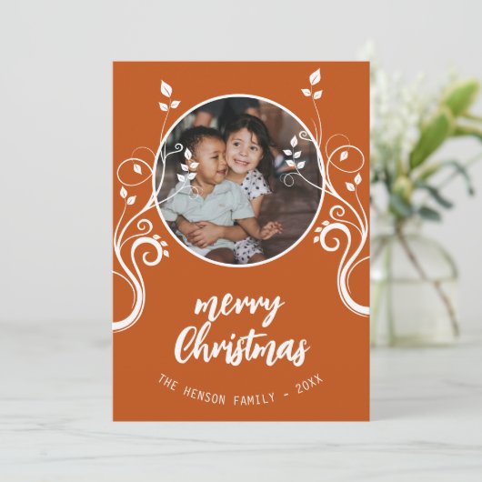美しい家族写真白い葉メリークリスマス シーズンカード (スタンド正面)
