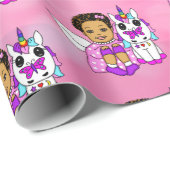 美しい小さな女の子フェアリー&ユニコーン ラッピングペーパー (ロールコーナー)