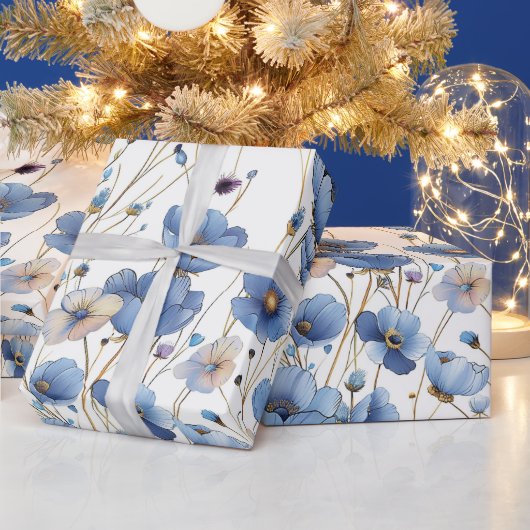 美しい小さな青い野生の花 ラッピングペーパー (クリスマス)